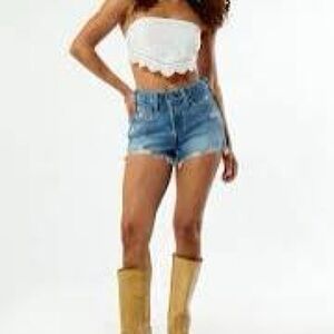 Levis 501 Shorts Womens Light Wash Button Fly Distressed Size 33